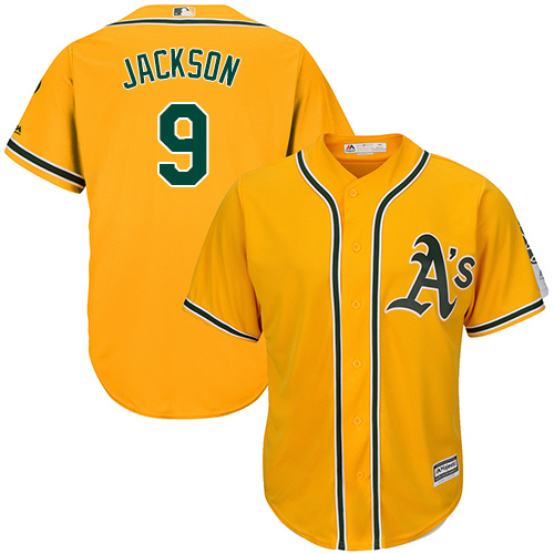 Athletics #9 Reggie Jackson Gold Cool Base Stitched Youth MLB Jersey - Click Image to Close